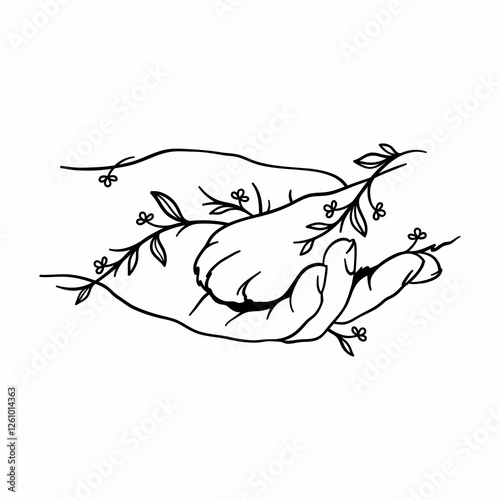 Hand and cat paw. Floral paw. Cat lover. Pet care. Cat Is My Best Friend. 