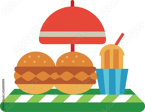 picnic with burgers vector illustration.