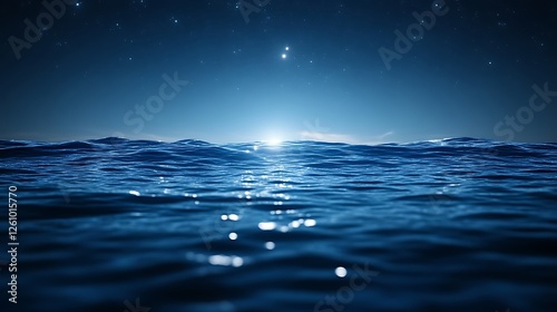 Tranquil Ocean Waves Under Starlit Night Sky