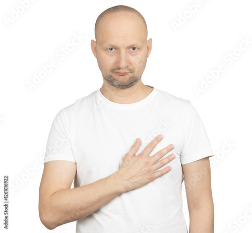 Εκτύπωση καμβά Serious man placing hand on chest in sincere gesture