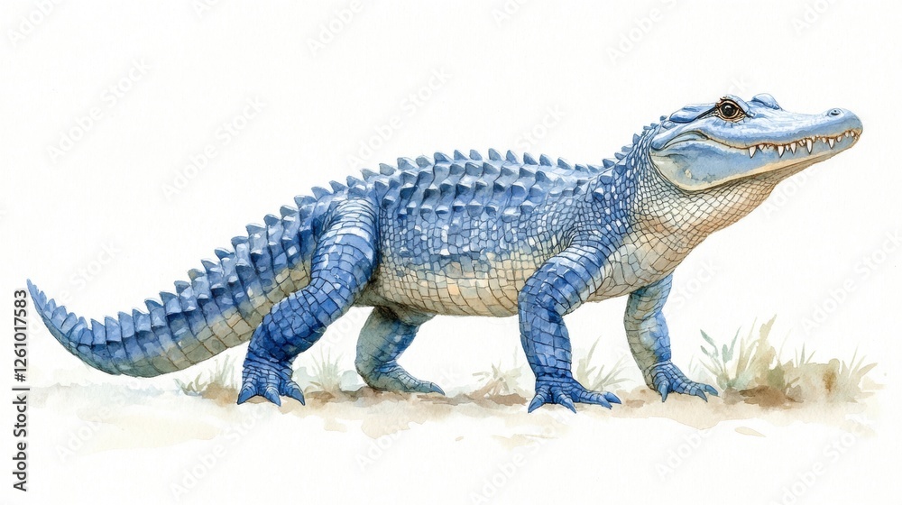 Detailed Illustration of a Blue Crocodile Walking Across a Sandy Terrain in Natural Habitat Detailed Illustration of a Blue Crocodile Walking Across a Sandy Terrain in Natural Habitat