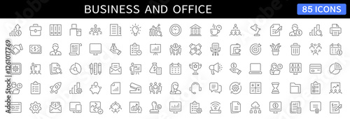 Business and Office thin line icons set. Editable stroke icons. Vector