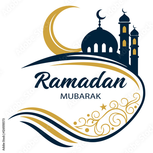 Wallpaper Mural Ramadan greetings featuring a crescent moon, mosque, and elegant design elements in a culturally inspired style Torontodigital.ca