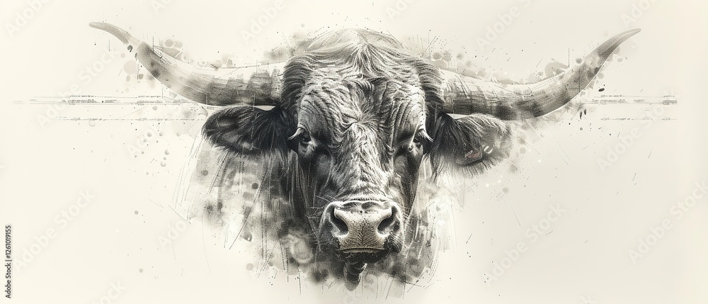 Fototapeta premium drawing of a bull on a white background, black and white