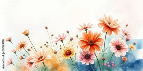 Delicate flowers bloom in vibrant hues, blending seamlessly into a soft background, evoking the essence of spring and summer for decorative projects