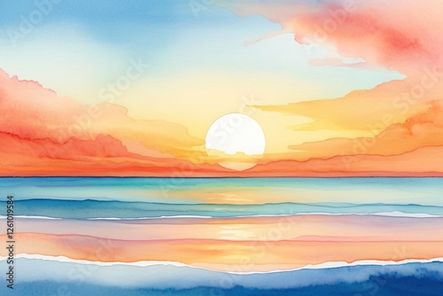 Serene Sunset over Tranquil Ocean with Vibrant Color Palette