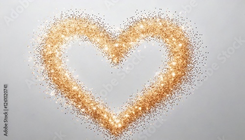 A sparkling gold heart made of glitter and tiny particles on a soft light background. Perfect for love, romance, luxury, and celebration themes.