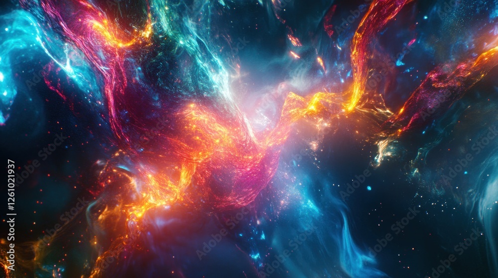 Abstract cosmic nebula, fiery and icy swirls, energy clash, background for design Abstract cosmic nebula, fiery and icy swirls, energy clash, background for design