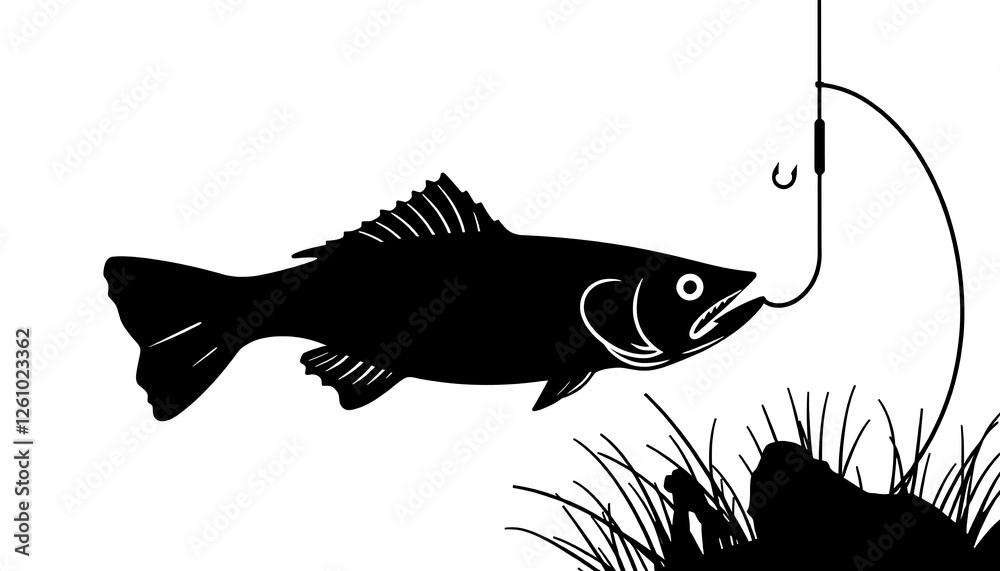 Obraz premium Fishing Concept A Surreal Black and White Silhouette