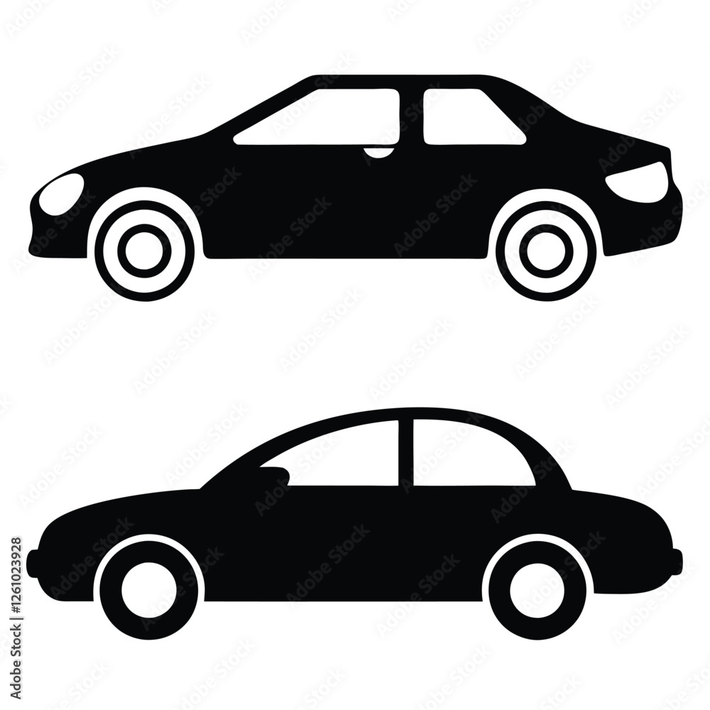 Fototapeta premium Black Silhouette Set of Different Car Models