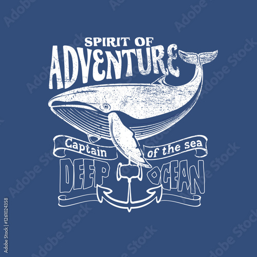 Spirit of Adventure deep ocean whale vector graphic print