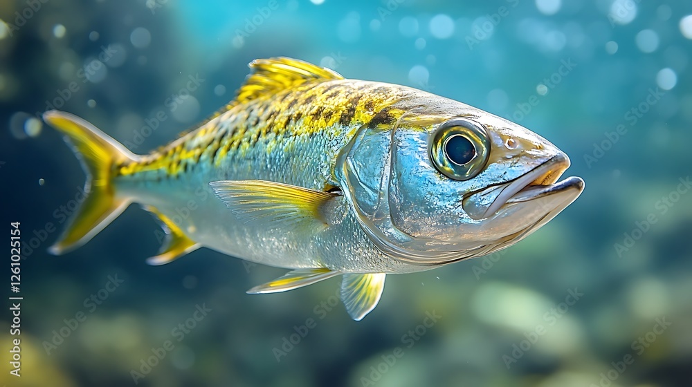 Fototapeta premium Yellowtail fish underwater, ocean background, marine life