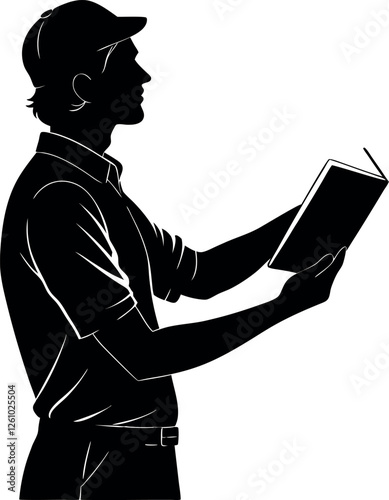Black Construction Worker with a Hat Silhouette Doodle Art Vector Illustration | Hand-Drawn Laborer Sketch | Hard Hat, Building, and Manual Labor Clipart Design