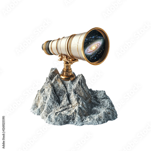 Celestial Exploration Antique Telescope on Mountain Peak Reveals Galaxy