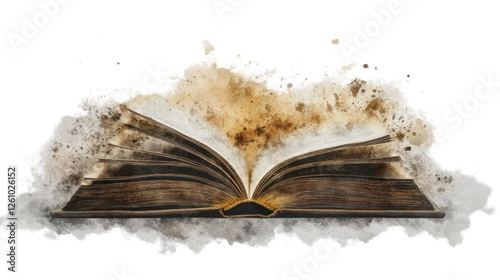 Obraz na płótnie Open ancient book releasing magic dust on transparent background w salonie