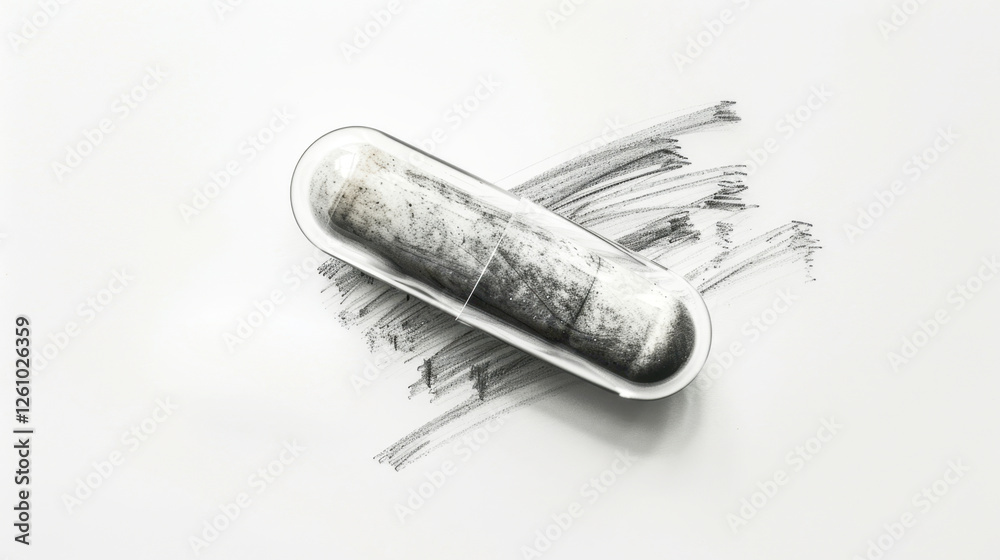 Naklejka premium A pencil sketch of a tablet, highlighting its detailed design and realistic texture. Perfect for themes of technology, healthcare, and artistic representations of everyday objects.