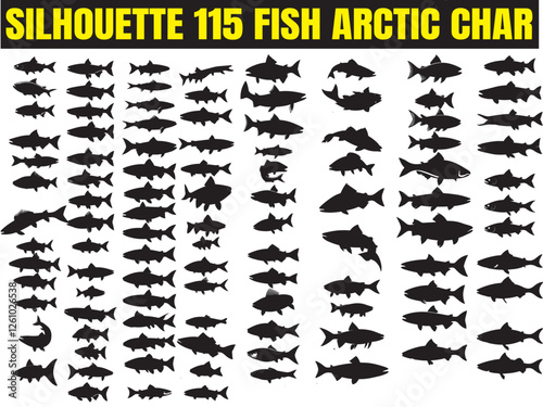 Set of Silhouette Arctic char fish stock illustration, Fish Vector Illustration on White Background