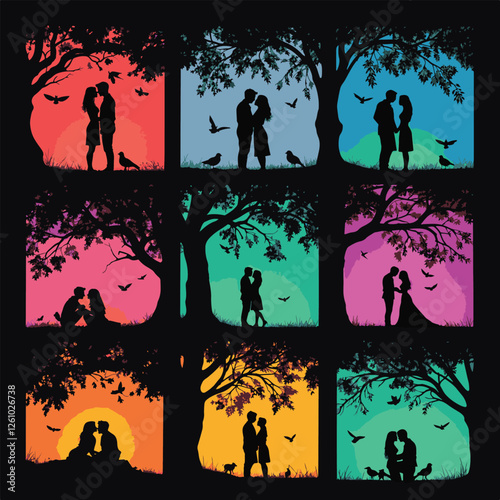 Dreamy Sunset Silhouettes of Couples in Love
