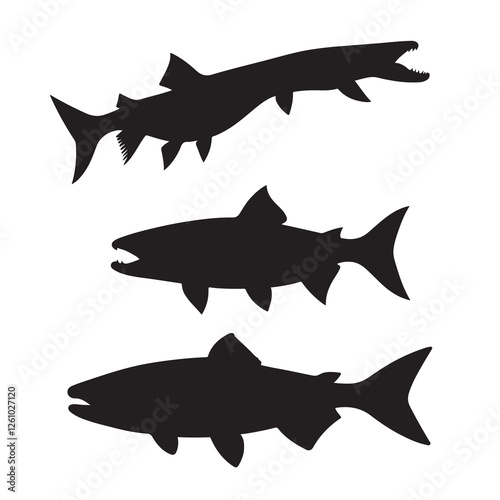 Silhouette of arctic char fish stock illustration, Fish vector illustration.