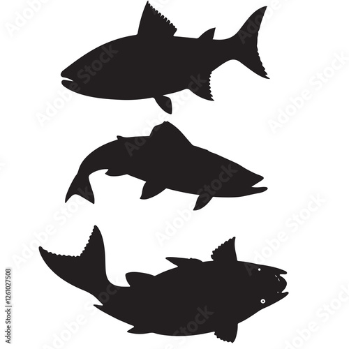 Silhouette of arctic char fish stock illustration, Fish vector illustration.