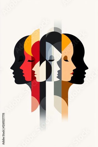 Colorful overlapping silhouettes of women's faces forming an abstract pattern, symbolizing diversity and interconnectedness