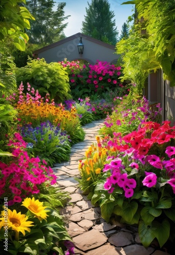 Wallpaper Mural dynamic garden design featuring vibrant plant arrangements colorful lush unique layouts enticing outdoor space, blooms, botanical, colors, decor, ecosystem Torontodigital.ca