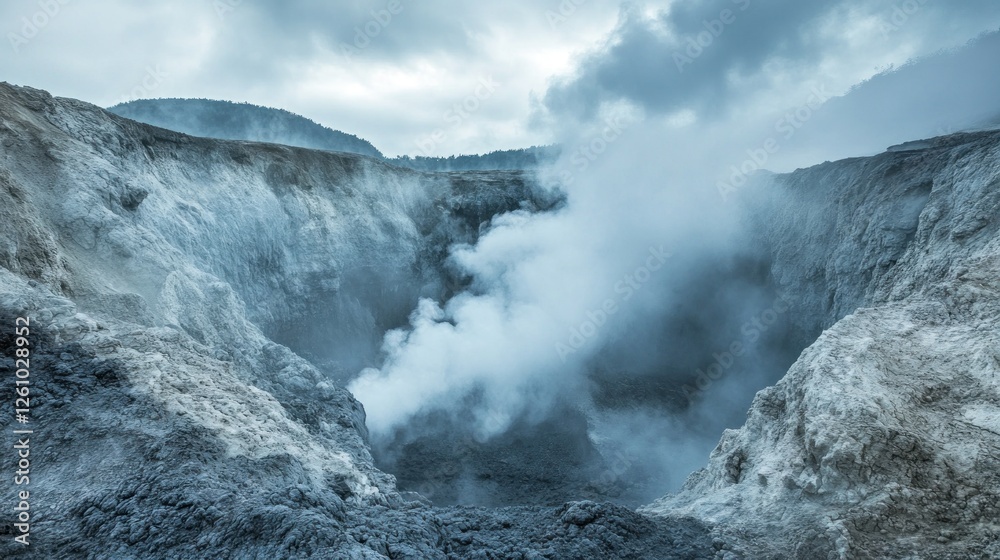 Volcanic Crater Steam Rises From Deep Within