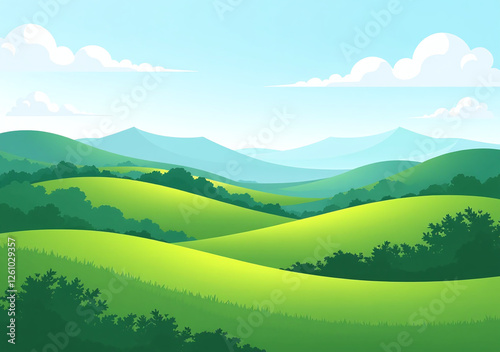green hill landscape created using vector illustration techniques beautiful panoramic view