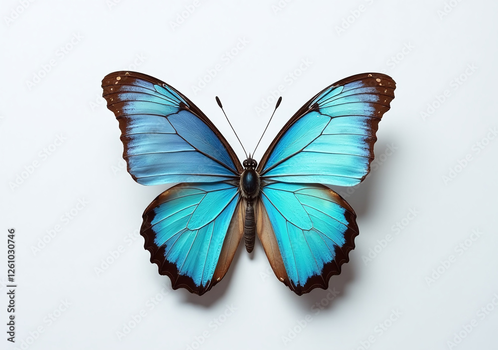 Fototapeta premium single turquoise butterfly sits alone pristine white