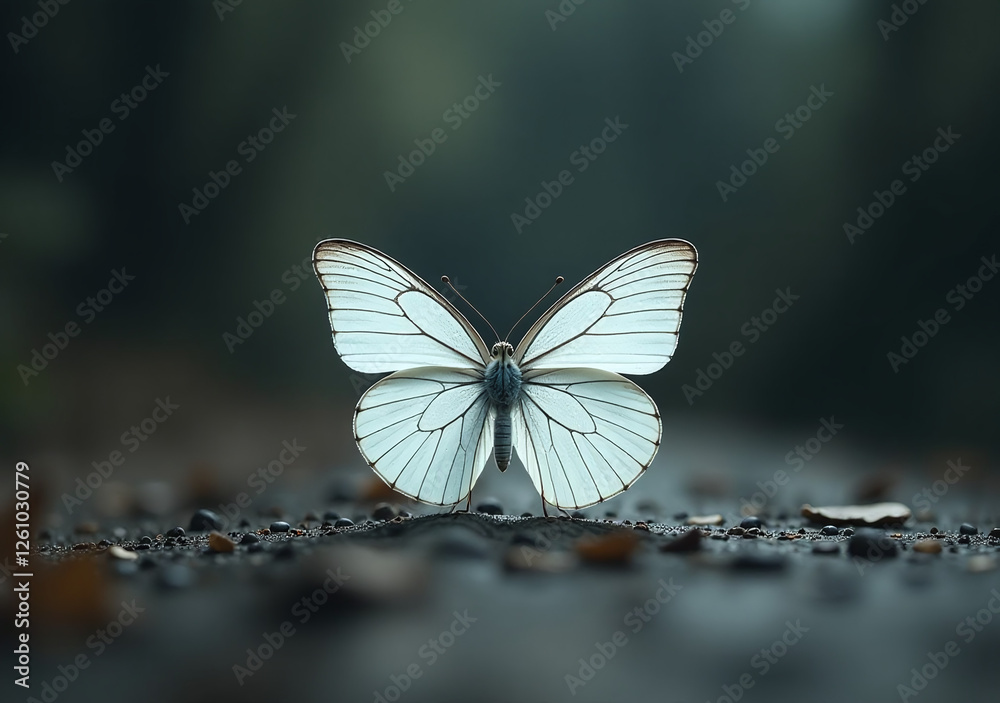 Obraz premium single white butterfly sits alone stillness surrounded empty