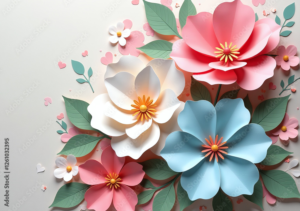 Fototapeta premium abstract floral design features paper flowers trendy background floral