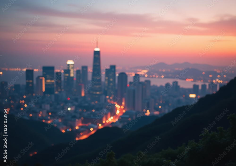 Fototapeta premium beautiful city view often blurry twilight hours behind serene background