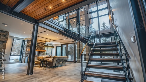 Spacious open concept staircase made of glass