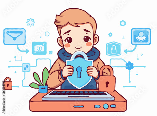 Cybersecurity and Data Protection in Tech Vector Elements