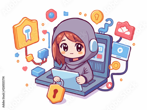Cybersecurity and Data Protection in Tech Vector Elements