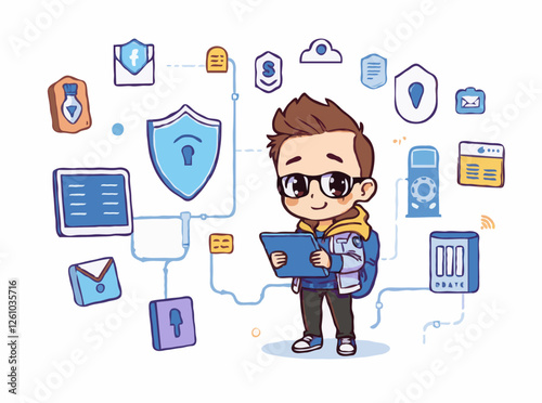 Cybersecurity and Data Protection in Tech Vector Elements