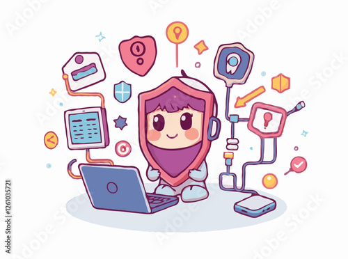 Cybersecurity and Data Protection in Tech Vector Elements