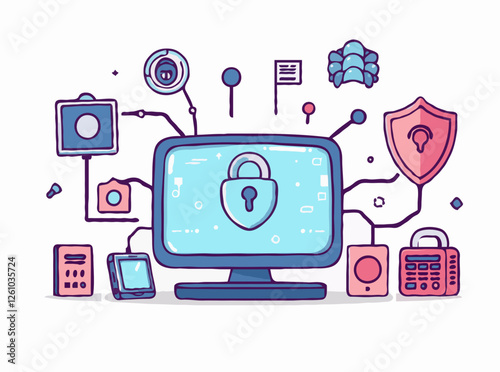 Cybersecurity and Data Protection in Tech Vector Elements