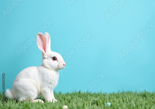 blue background easter bunny flat lay creative minimalist holiday photo