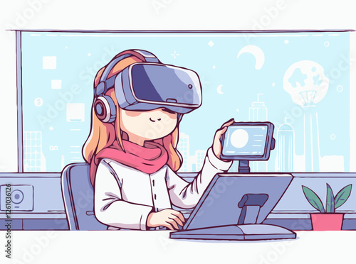 Virtual Reality Experience in Futuristic Technology Vector