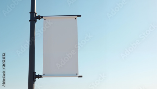Blank banner on a pole against a clear blue sky