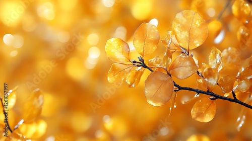 Golden Autumn Leaves Glistening In Sunlight