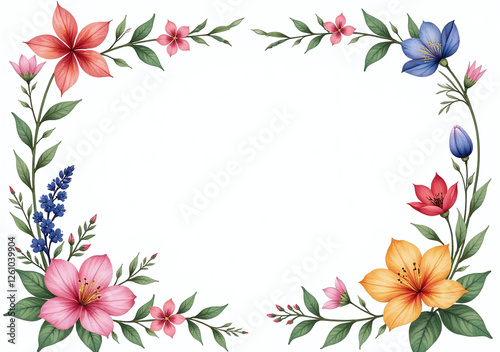 colorful floral png images watercolor designs wildflowers plants white background rectangular botanical borders