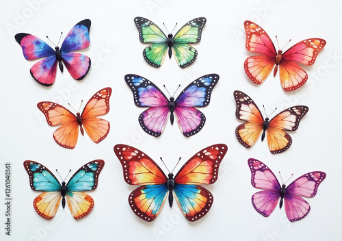 colorful handmade watercolor butterflies used various decorations like postcards wedding