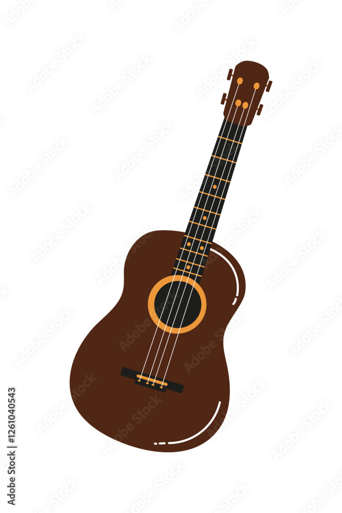 Obraz premium Ukulele resting on a surface showcasing its vibrant wood grain and craftsmanship
