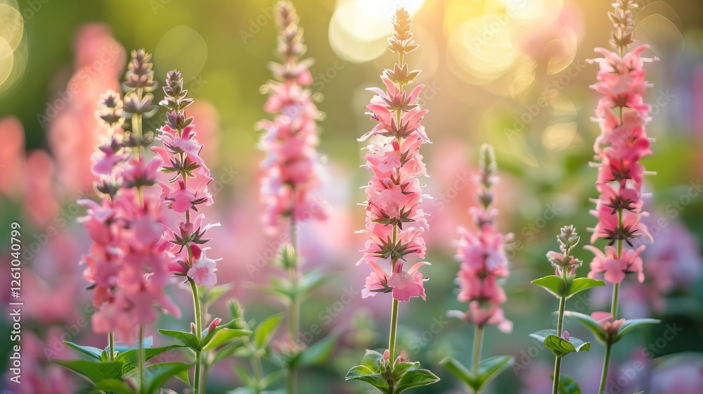 Obraz premium Vibrant Pink Salvia Flowers Blooming in Sunlight Garden Nature Photography