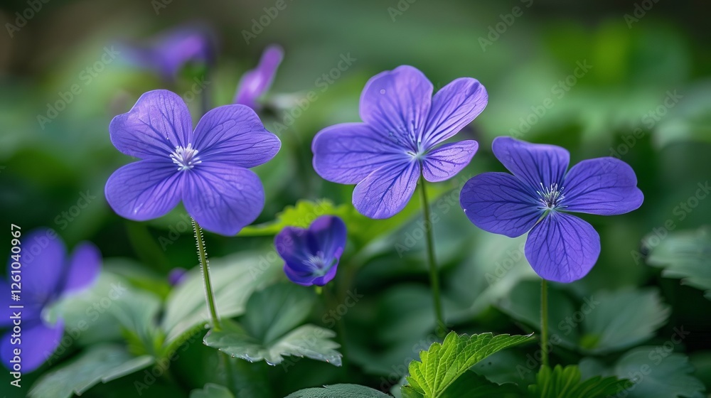 Fototapeta premium Vibrant Purple Geranium Flowers Blooming in Lush Green Garden