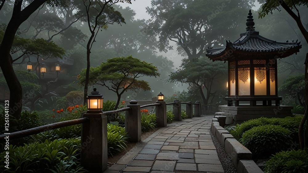 lantern in the garden , AI Generated.
