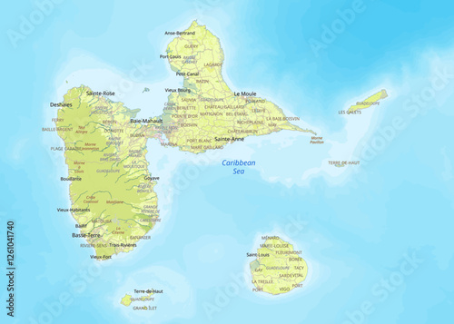 Guadeloupe islands highly detailed map