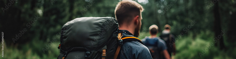 Fototapeta premium Man with Backpack Hiking in Forest